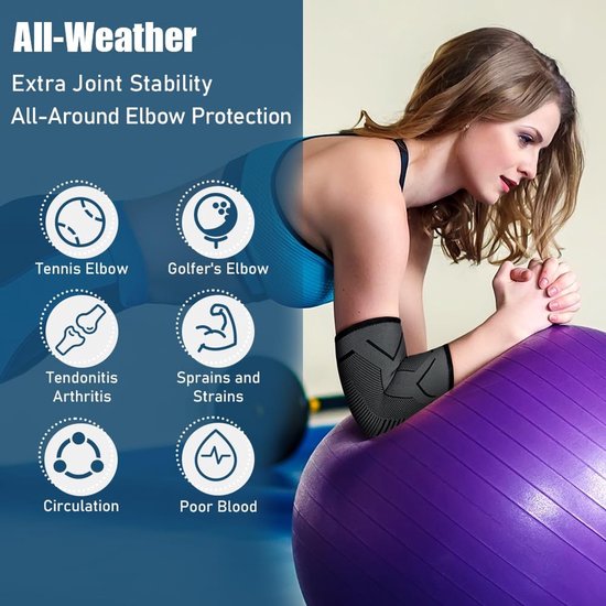 Ondersteuning voor de Elleboog voor Mannen en Vrouwen, 2-Pack Elleboogbandage voor Compressie, Ondersteuning bij Tendinitis, Artritis en Blessures, Tenniselleboog en Golferelleboog Hulp — afbeelding 4
