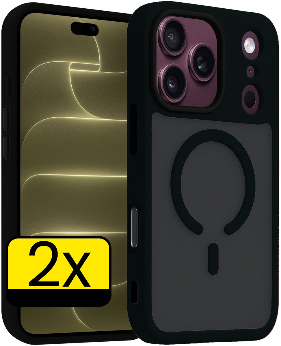 Hoesje - 2 Stuks - Geschikt voor Apple iPhone 18 Pro - Magsafe Compatible - Sterk & Shockproof - Back Cover - Shock Proof Case - Telefoon Hoes - Telefoonhoesjes - Zwart
