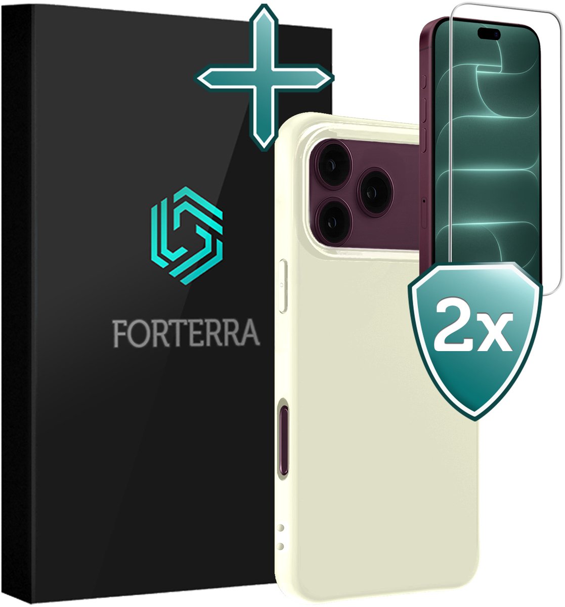 Hoesje Met 2x Screenprotector - Geschikt voor Apple iPhone 18 Pro Max - Sterk & Shockproof - Telefoon Hoes - Back Cover - Siliconen Case - Wit