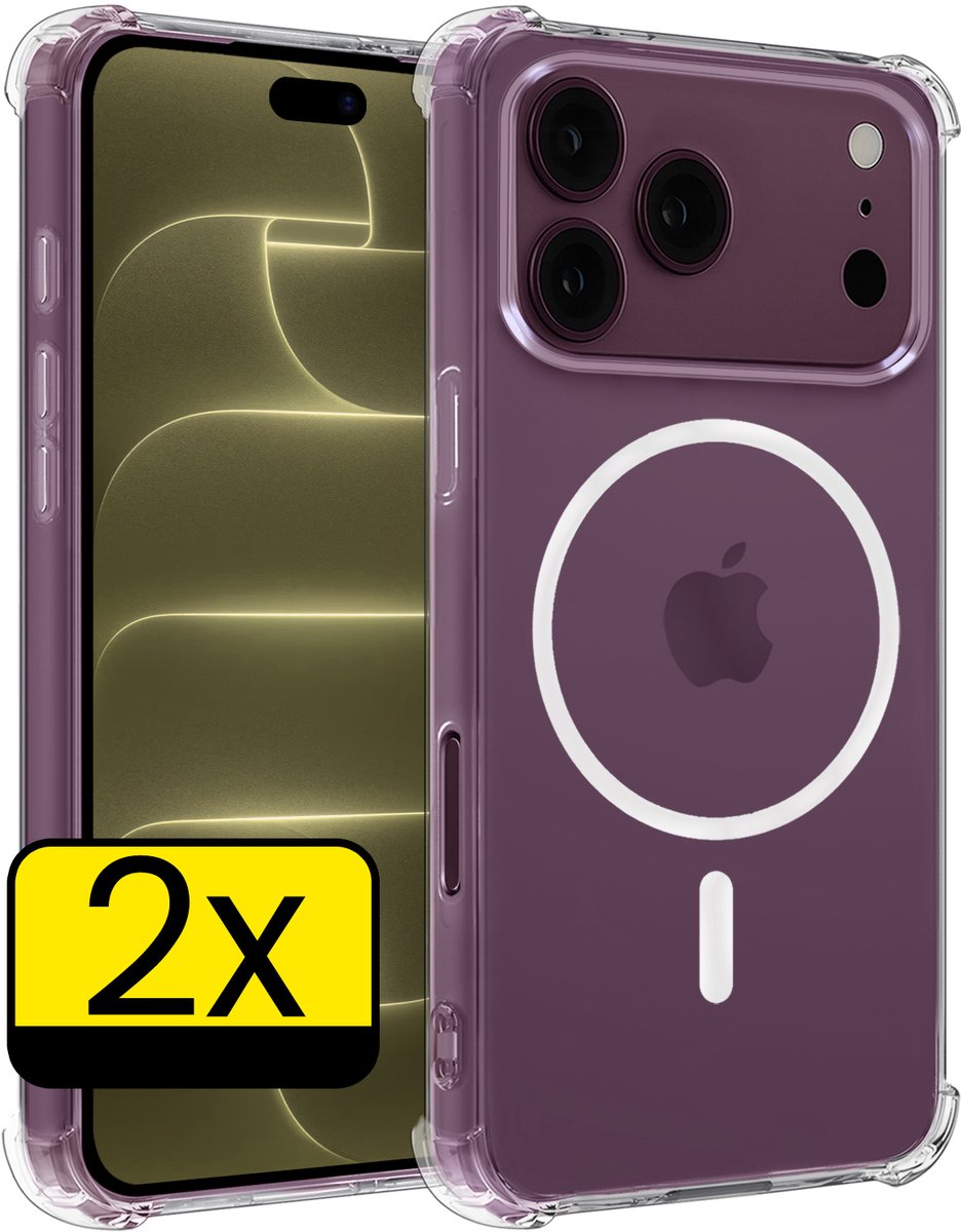 Hoesje - 2 Stuks - Geschikt voor Apple iPhone 18 Pro Max - Magsafe Compatible - Sterk & Shockproof - Back Cover - Shock Proof Case - Telefoon Hoes - Telefoonhoesjes - Transparant