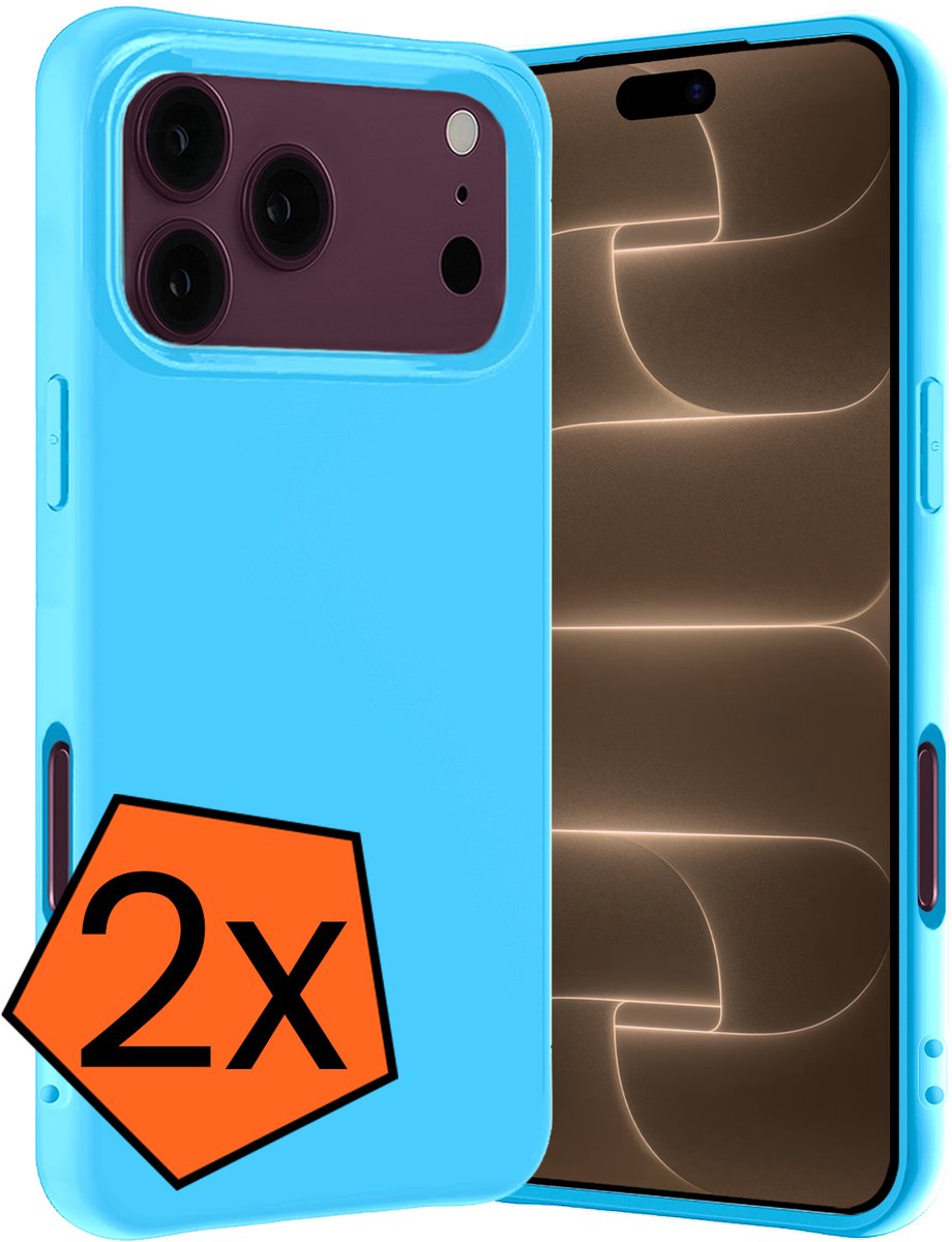 Hoes - 2 Stuks - Geschikt voor Apple iPhone 18 Pro - Sterk & Shockproof - Case Siliconen - Back Cover - Telefoon Hoes - Lichtblauw