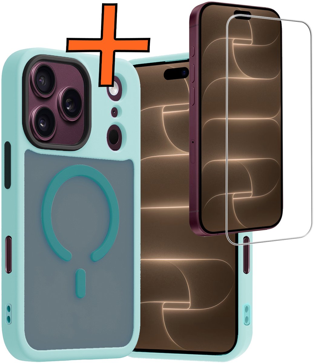 Hoes - Met Screenprotector - Geschikt voor Apple iPhone 18 Pro - Magsafe Compatible - Sterk & Shockproof - Back Cover - Shock Proof Case - Telefoon Hoes - Lichtblauw