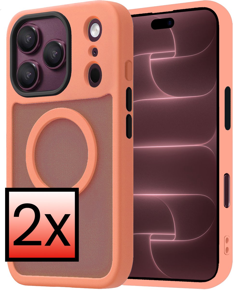 Hoesje - 2 Stuks - Geschikt voor Apple iPhone 18 Pro Max - Magsafe Compatible - Sterk & Shockproof - Back Cover - Shock Proof Case - Telefoon Hoes - Perzik