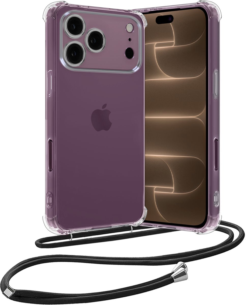 Hoes - Geschikt voor Apple iPhone 18 Pro Max - Met Koord - Shock Proof - Siliconen Case - Back Cover - Telefoonkoord - Telefoon Hoesje Shockproof - Telefoonketting - Transparant