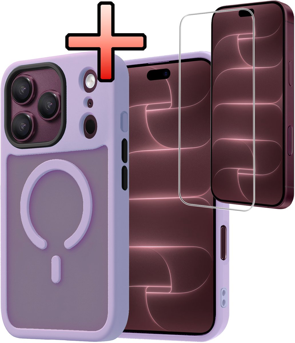 Hoesje - Met Screenprotector - Geschikt voor Apple iPhone 18 Pro - Magsafe Compatible - Sterk & Shockproof - Back Cover - Shock Proof Case - Telefoon Hoes - Lila