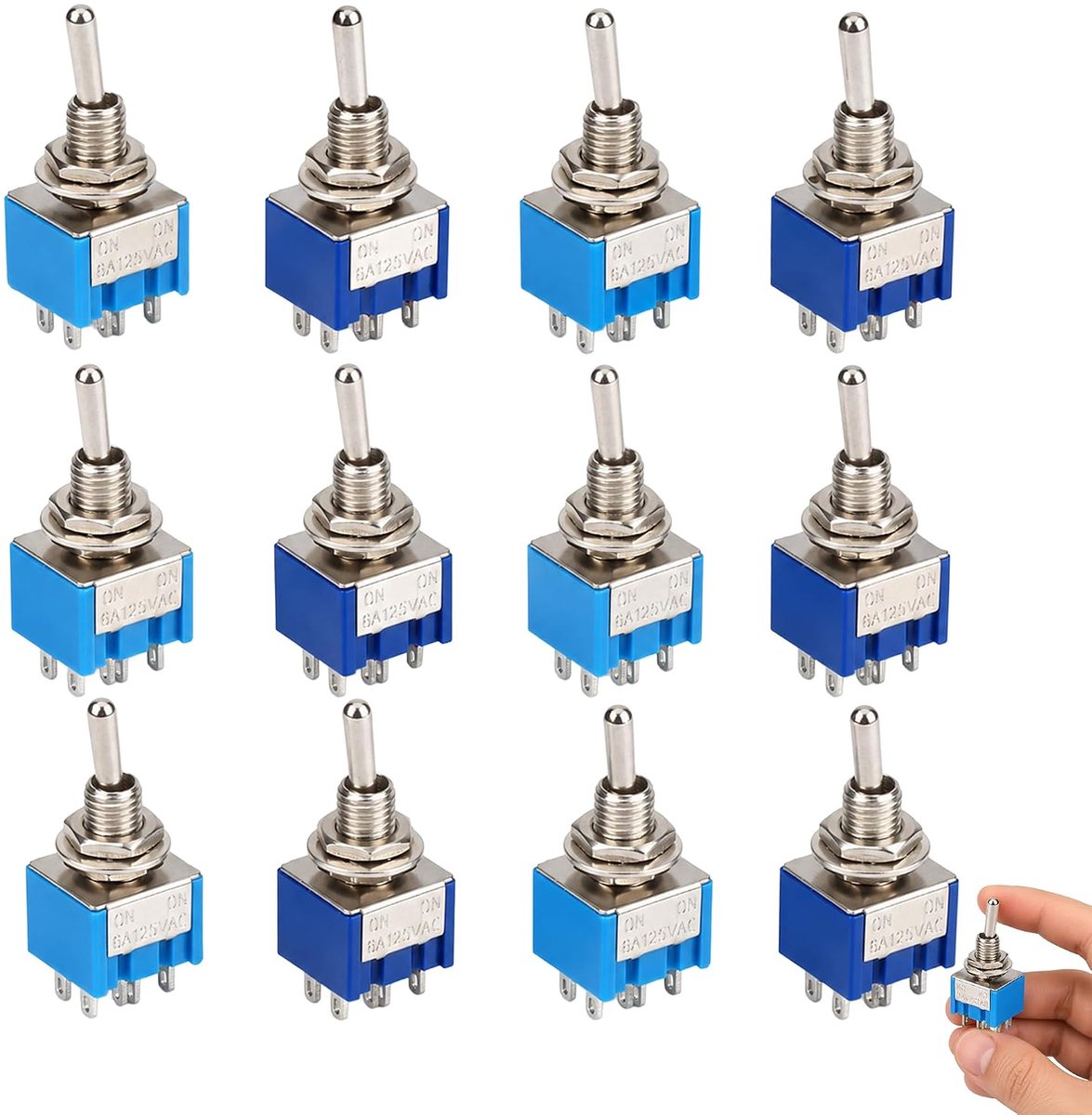 Microschakelaar 6-polig - blauw - 2 posities - handmatige bediening schakelingen - ShopVlot