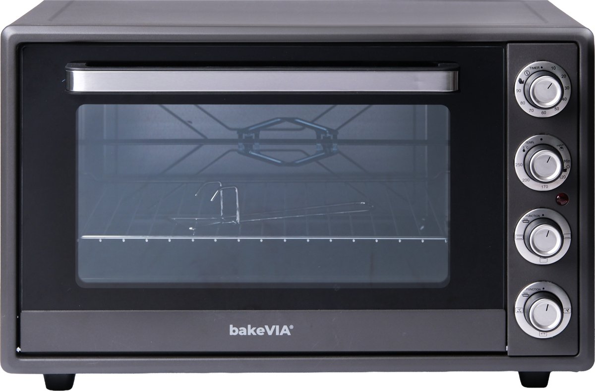 bakeVIA Series 1 - Mini Oven 60 Liter - Hetelucht en Draaispit - Mat Grijs