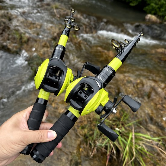HOB Telescopische Vishengel met Molen - Hengelset - Werphengel - Carbon - 1,8 m - Vishengel set - Hengelsport - Zwart Geel - Vis Hengel — afbeelding 2