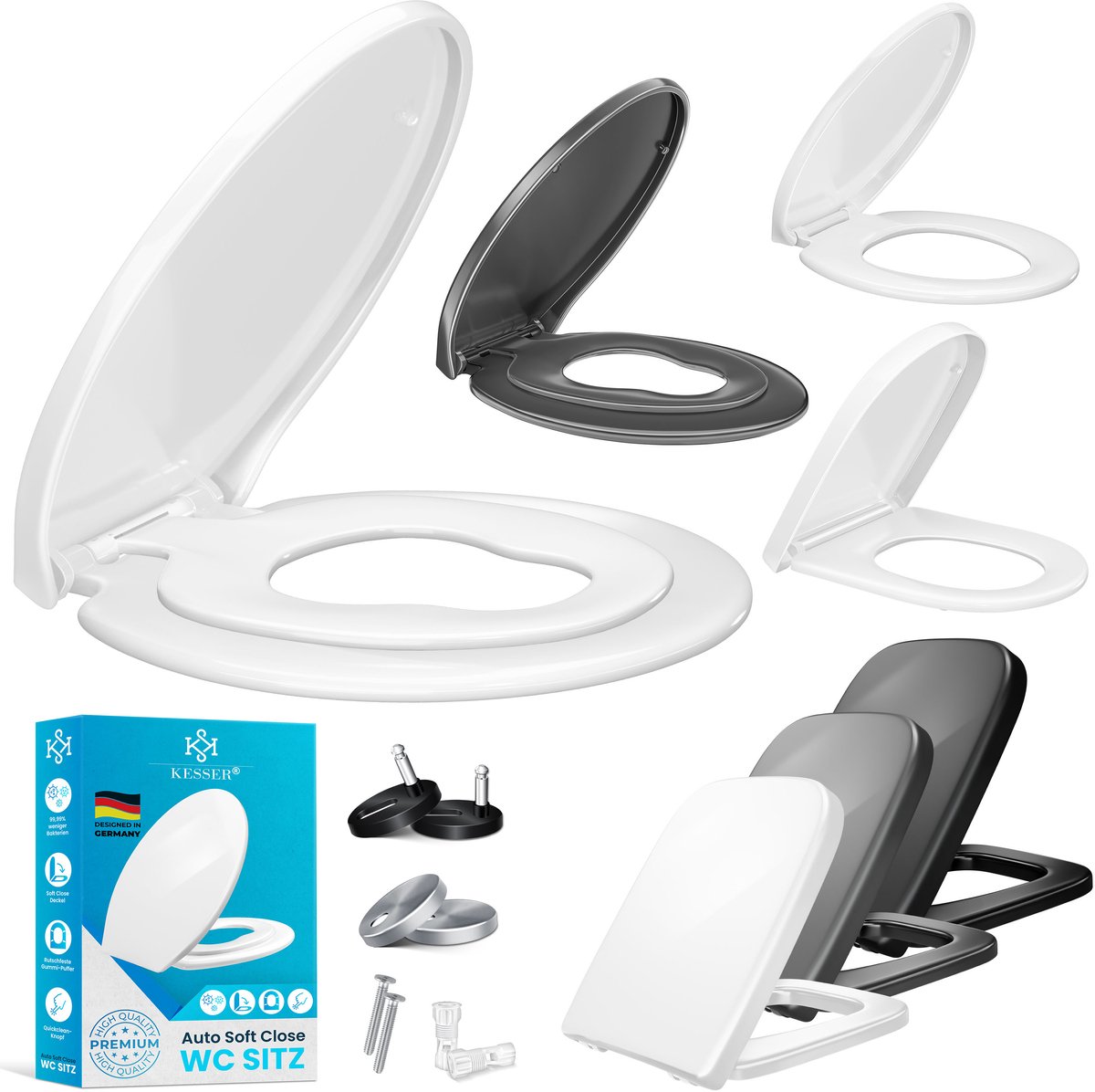KESSER® Toiletbril Duroplast - Softclose, Quick-Release en rvs scharnieren - E-vorm zwart