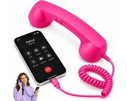 Retro Telefoonhoorn - Geschikt voor Smartphones met USB-C - Bedrade Vintage Handset - Plug & Play - Met Microfoon & Luidspreker - Voor Bellen, Videobellen & Thuiswerk - rozerood