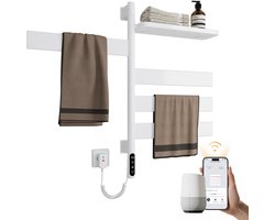 SnelShoppen - Elektrische Handdoekradiator met Wifi, Draaibaar 180°, Handdoekwarmer en Opbergrek, 120W, Wit, Badkamerverwarming, Handdoekhouder, Moder