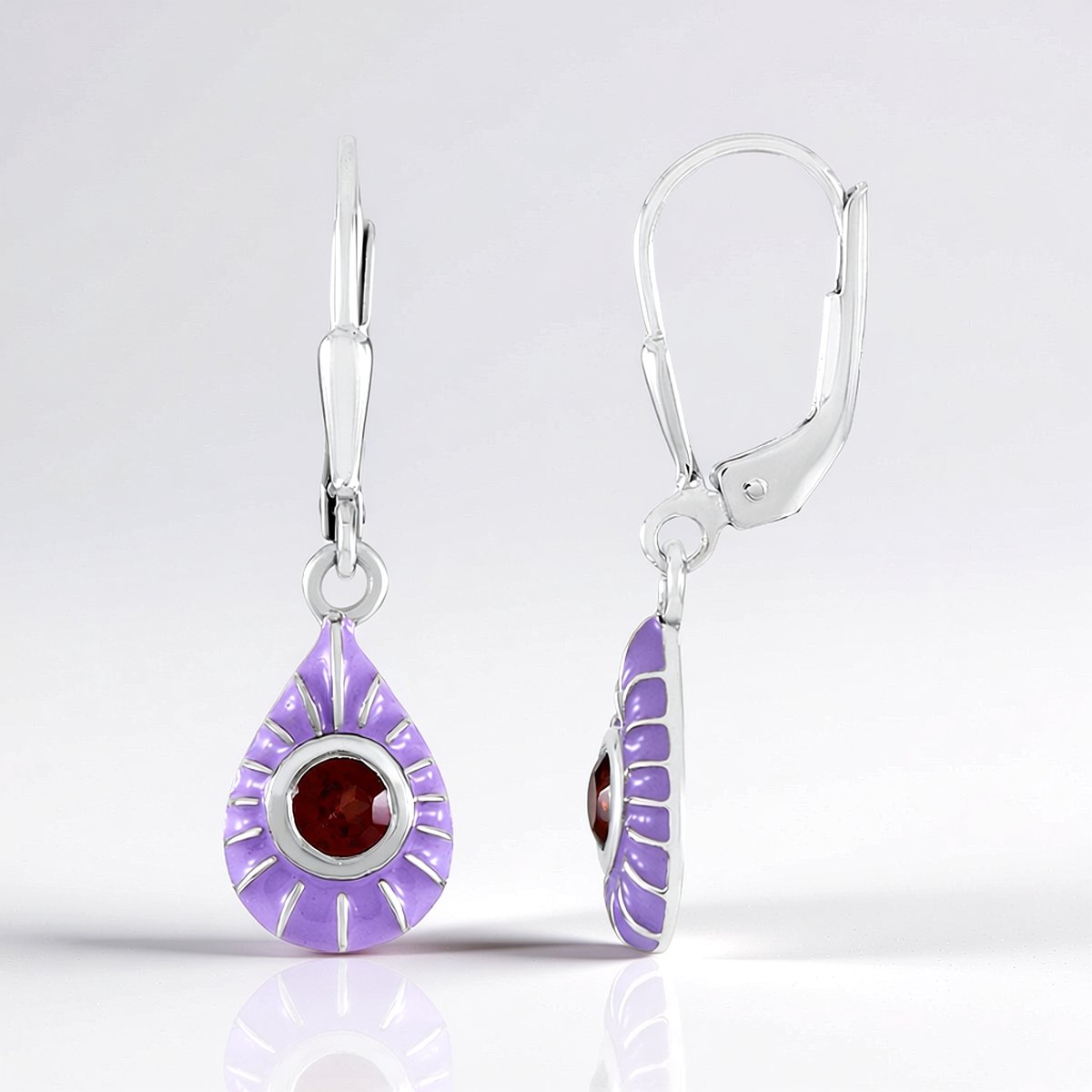 Cavill - Zilveren Oorbellen met Mozambique Granaten 0,396 ct - 925 Sterling Zilver Gerhodineerd - Teardrop Oorbellen Dames - Elegante Rode Edelstenen