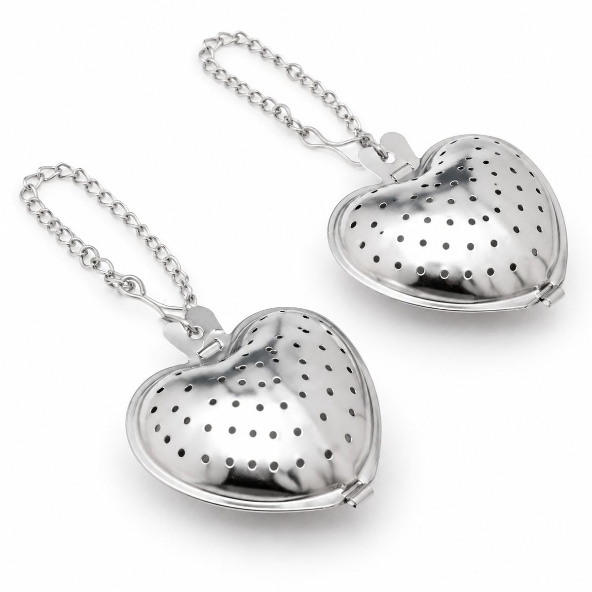 VHV - Thee theezeef - 2 stuks - Roestvrijstalen thee-ei - Zilver - Kruidenbuiltje - Heart thee filter - RVS theefilter - voor losse thee
