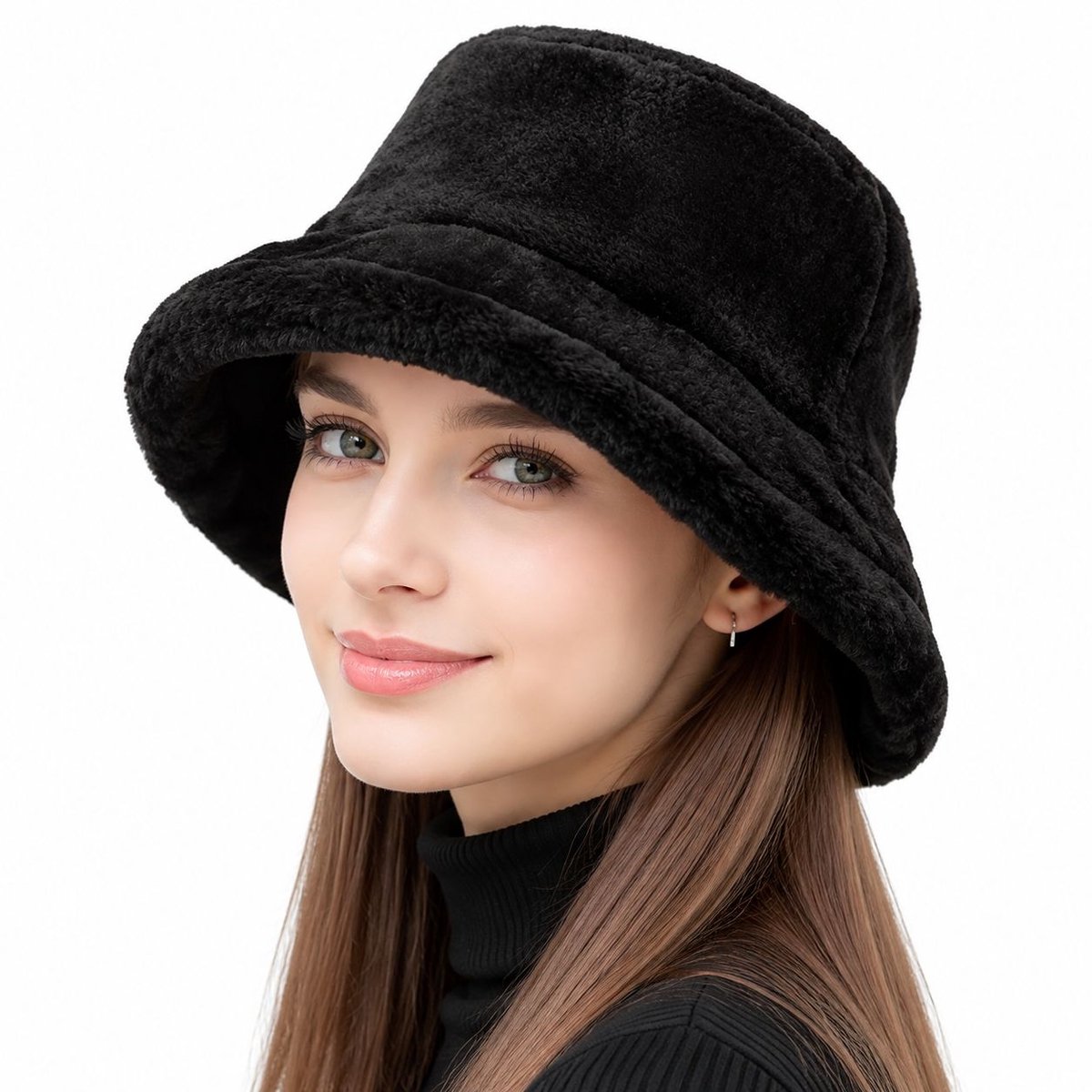 VHV - Wintermuts - Warme mutsen - Zwart - Bucket hat - Muts dames - Vissershoedje - Winterse vissersmuts - op reis