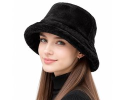VHV - Wintermuts - Warme mutsen - Zwart - Bucket hat - Muts dames - Vissershoedje - Winterse vissersmuts - op reis
