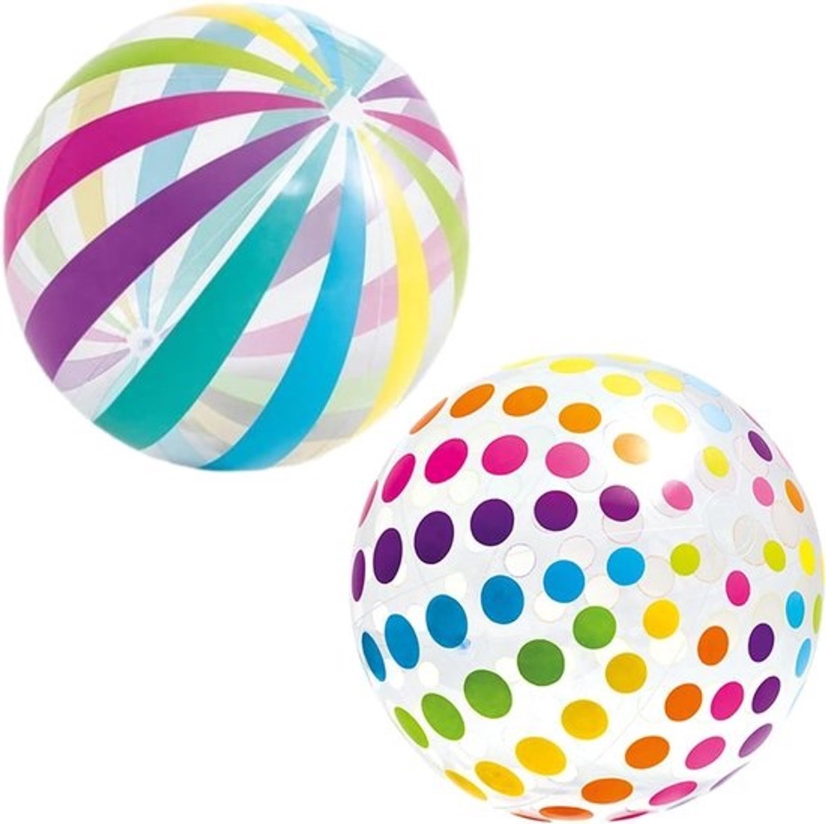 Opblaasbare strandbal - Waterbal en zwembadbal - Spelen met waterspelletjes - Design met stippen en strepen - 40 cm - Transparant en meerkleurig