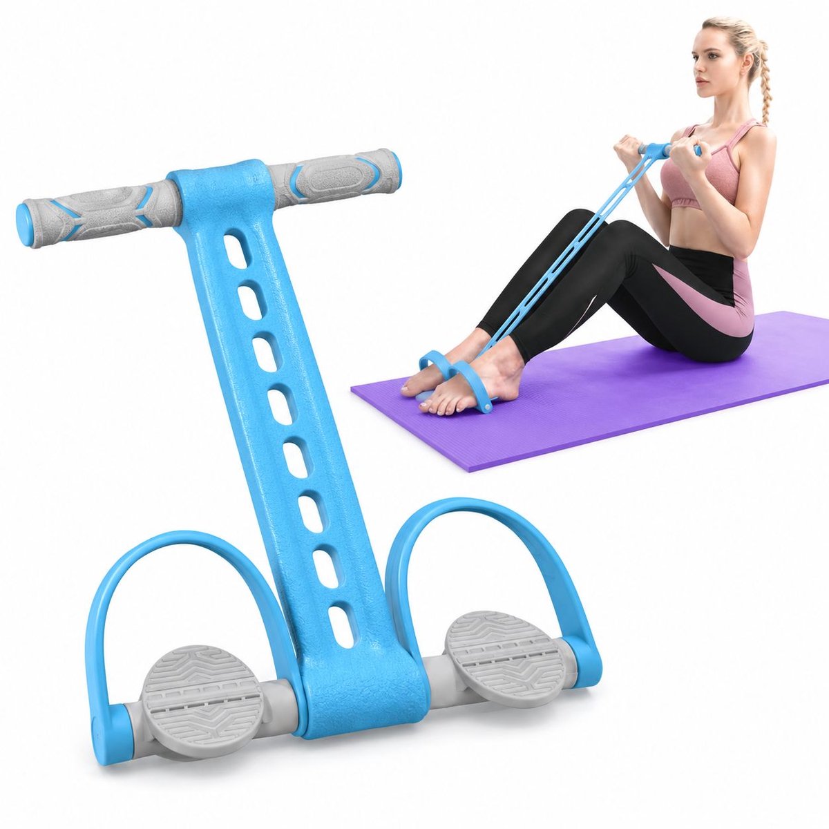 VHV - Elastische buikspiertrainer - Blauw - Fitness weerstandsbanden - Ab trainer - Ab roller - Ab wheel - Buikspierwiel - op kantoor