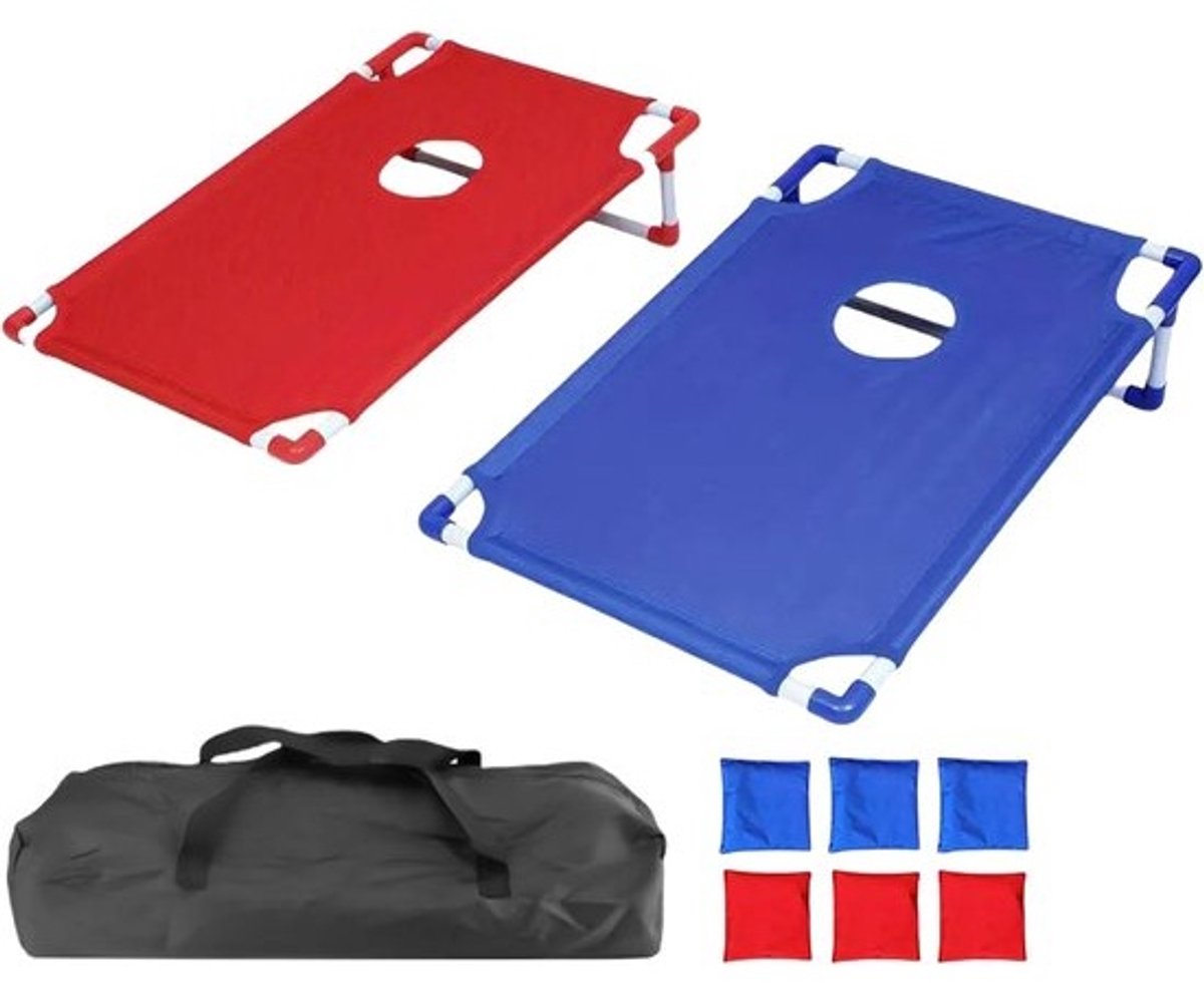 Werpspelset - Gazonspel - Buitenspelen - Inclusief zitzakken - Zitzak van 9 x 9 cm - Blauw en rood