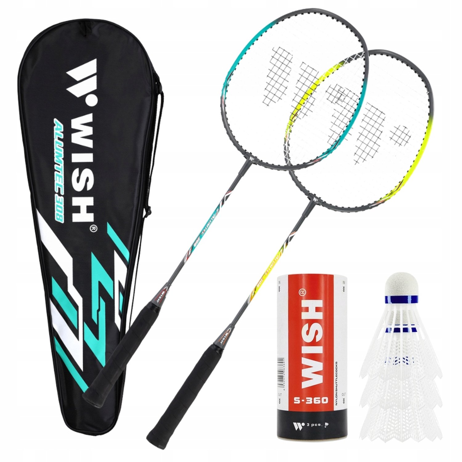 Badminton Set: 2 Aluminium Racquets, 3 Nylon Shuttlecocks & Bag