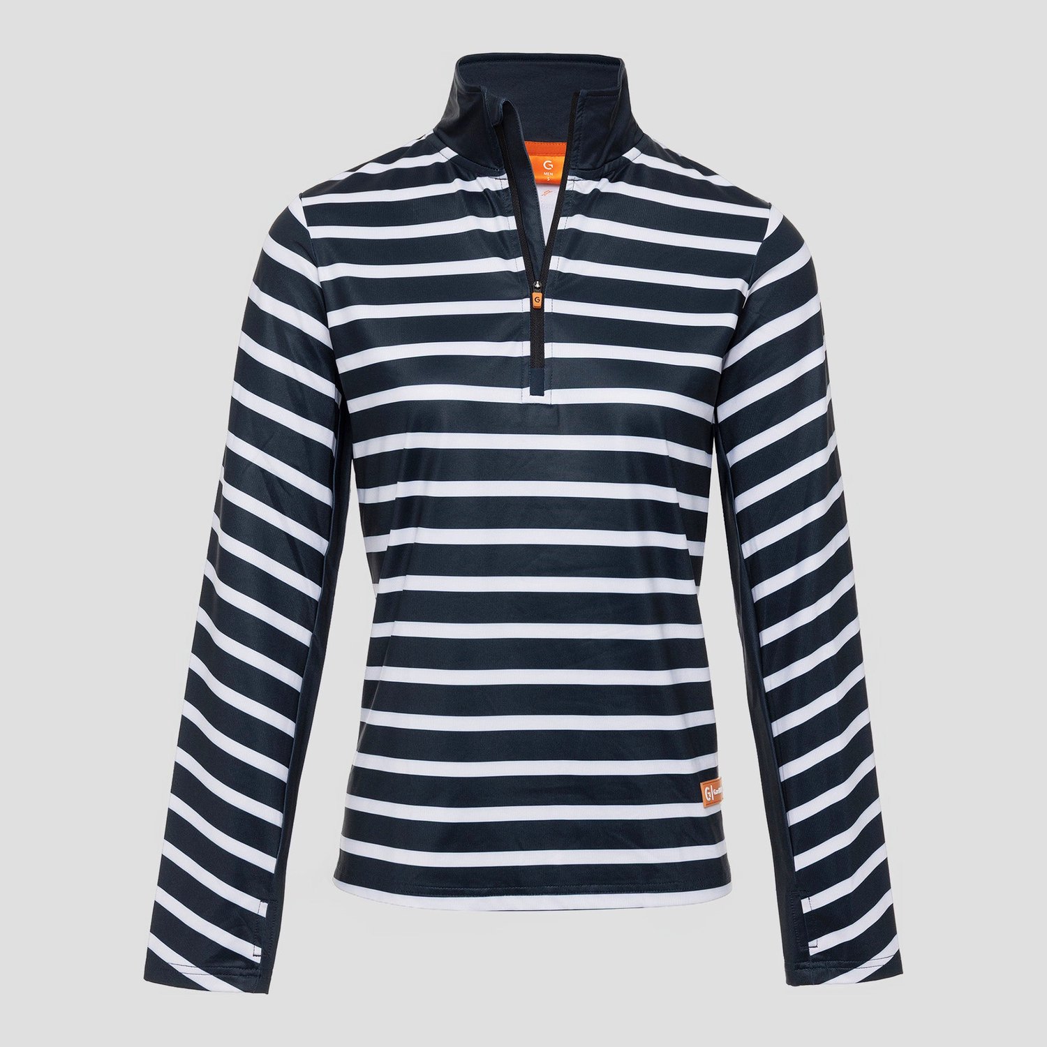 Gareth & Lucas EVO Skipully Stripes – 100% Gerecycled Polyester Midlayer Sportshirt Wintersport Marineblauw