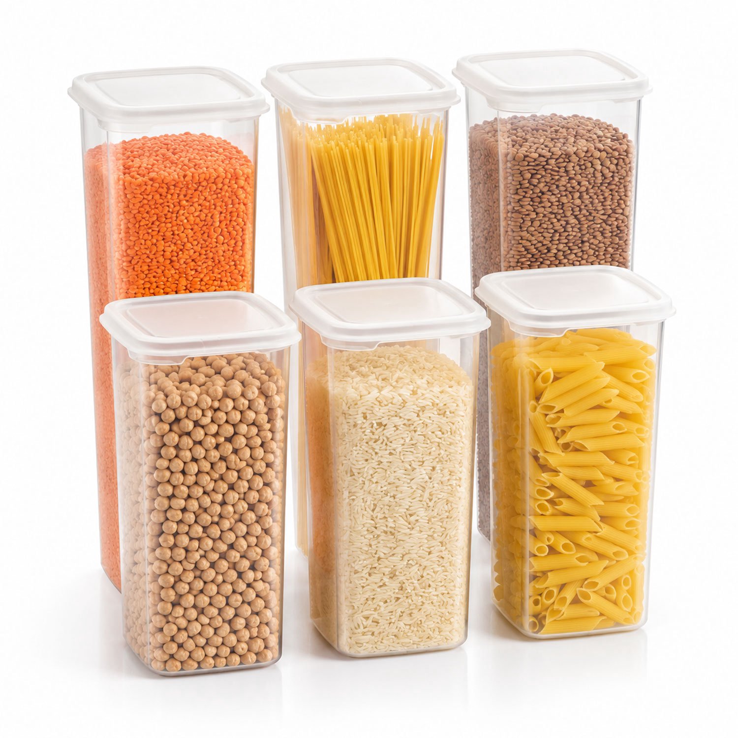 Jungengel Voorraaddozen Set 6 Stuks 1,7 Liter met Deksel - Luchtdicht Vershoudbakjes Transparant - Stapelbaar BPA-vrij Voorraadbakken Keuken - Meel Rijst Pasta Linzen Muesli Koffie Bewaardozen Vaatwasserbestendig