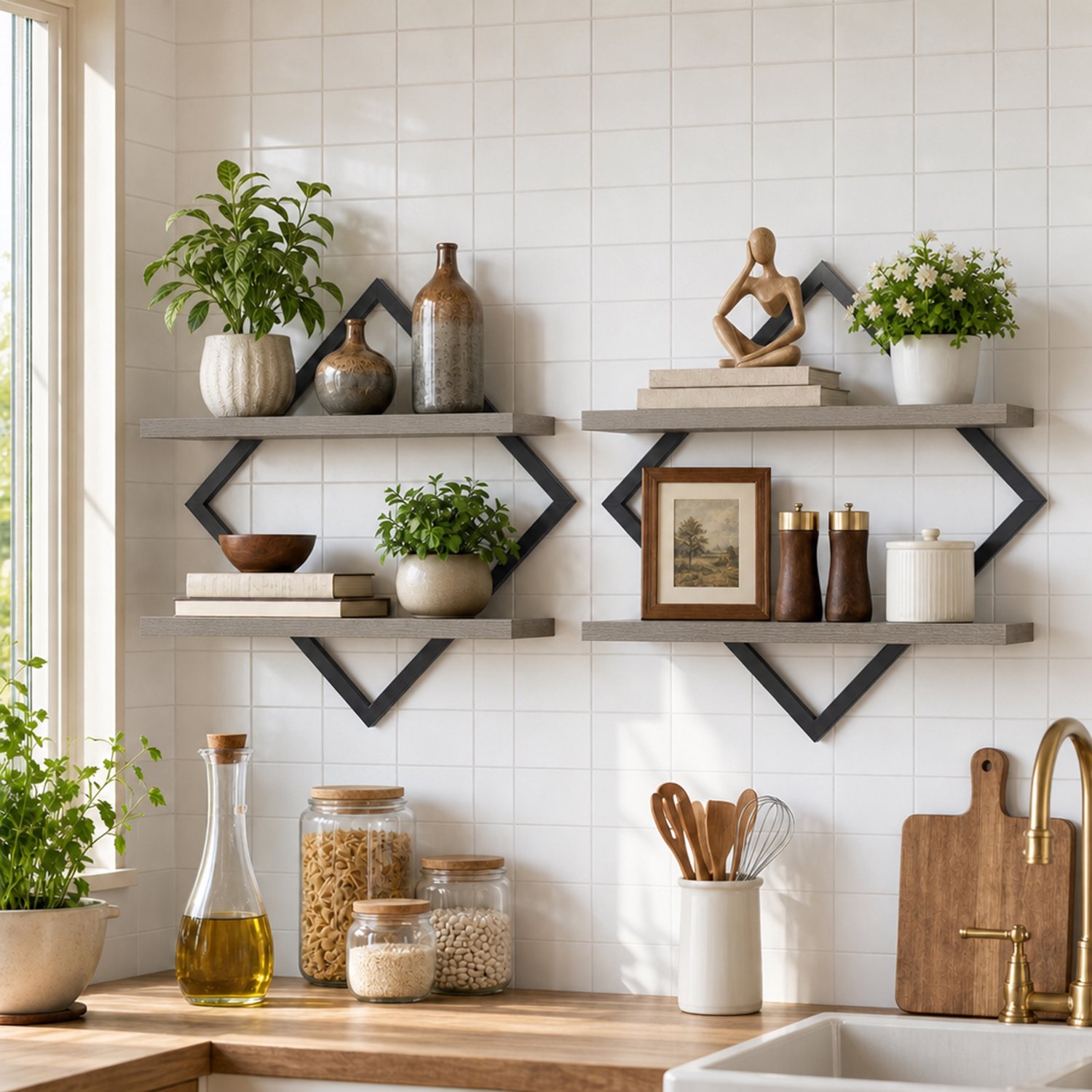 PIPIPOXER Wandplank - Zwevende - Wandrek - Boekenplank - set van 2 -voor woonkamer, slaapkamer, keuken - Hout - Grijs