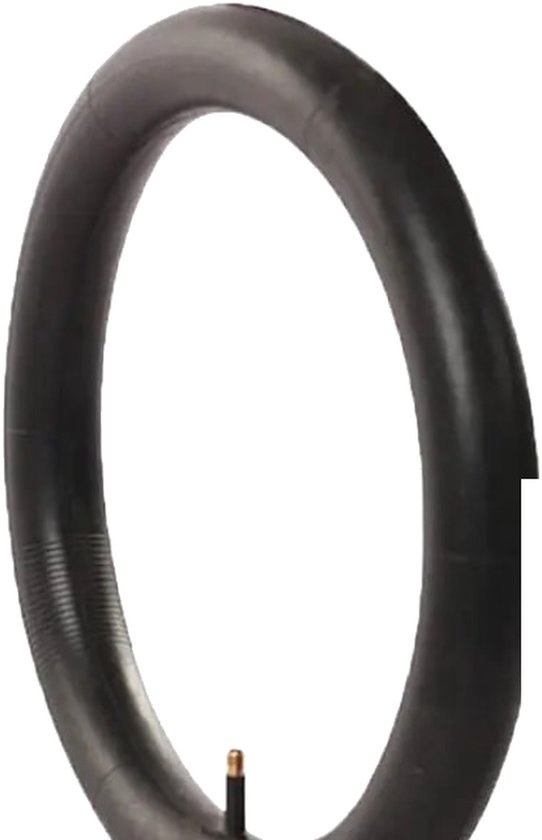 Zwarte 14-inch binnenband met een recht, metalen autoventiel.