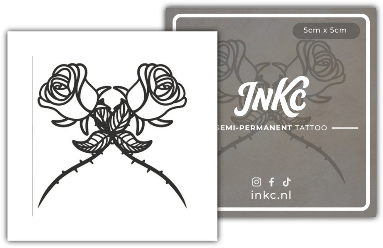 INKC - Tijdelijke Tattoo - Dubbele Roos - Nep Tattoo - Plak Tattoos - Blijft tot 2 weken - 5 x 5cm