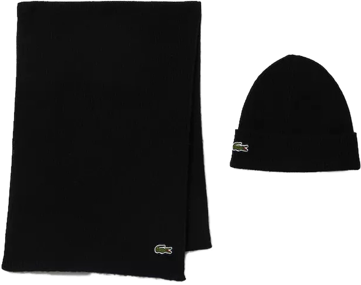 Lacoste muts en sjaal wol - unisex gebreide muts en sjaal - zwart