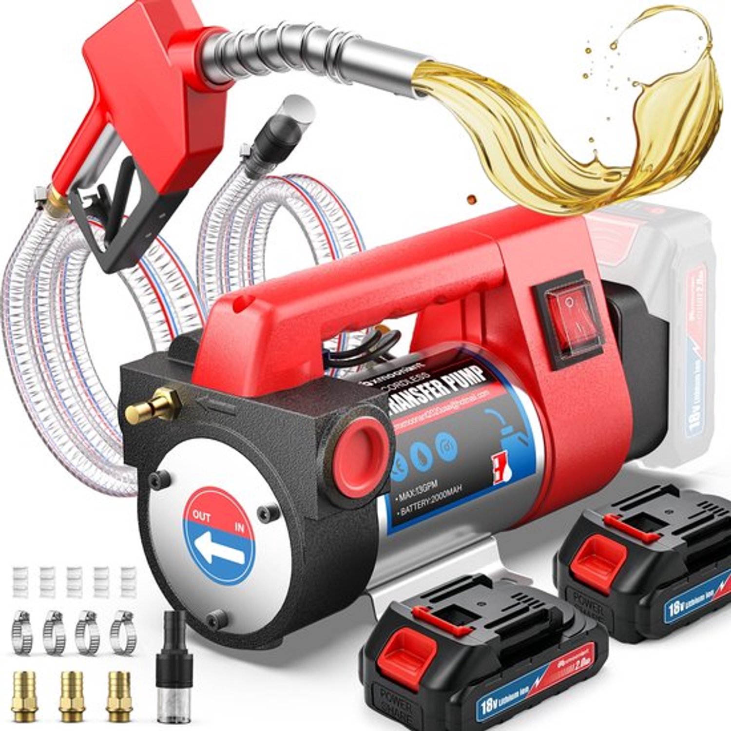 Dieselpomp Elektrisch - Draadloos 50 L/min - 260 W Vermogen - 2x 2000 mAh Batterijen - Voor Diesel En Kerosine - Zelfaanzuigend Transferpomp