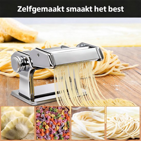 Pastamachine Handmatig – Rolmachine en Pastamaker 150 Model – Met Hendel en Afneembare Snijmodule – Voor Spaghetti, Tagliatelle, Lasagne en Zelfgemaakte Pasta – Zilver — afbeelding 2