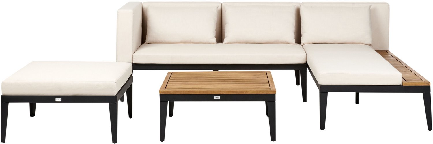 Beliani BRACCIANO - Loungeset 3-zits ottomaan - Lichtbeige - Acaciahout