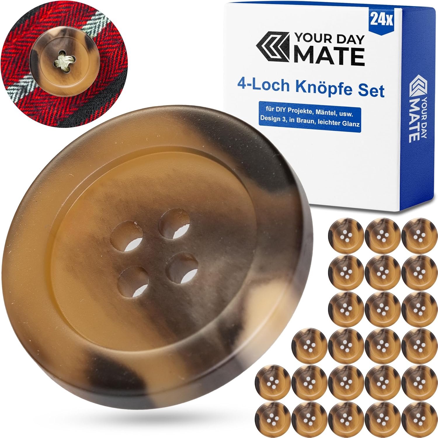 24x Bruine Polyester Knopen 22.7mm - 4 Gaten - Merkloos