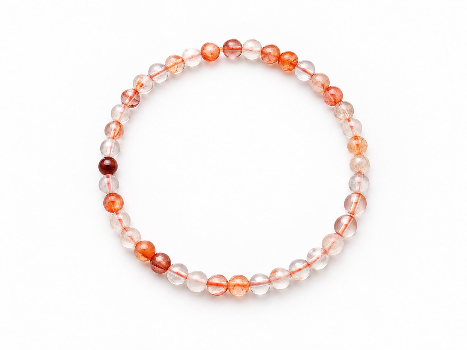 Hematoïde Kwarts Armband – 4 mm Natuurlijke Edelsteen Kralen – Diameter 17 cm – Transparant met Rood/Oranje Insluitsels – Elastische Armband