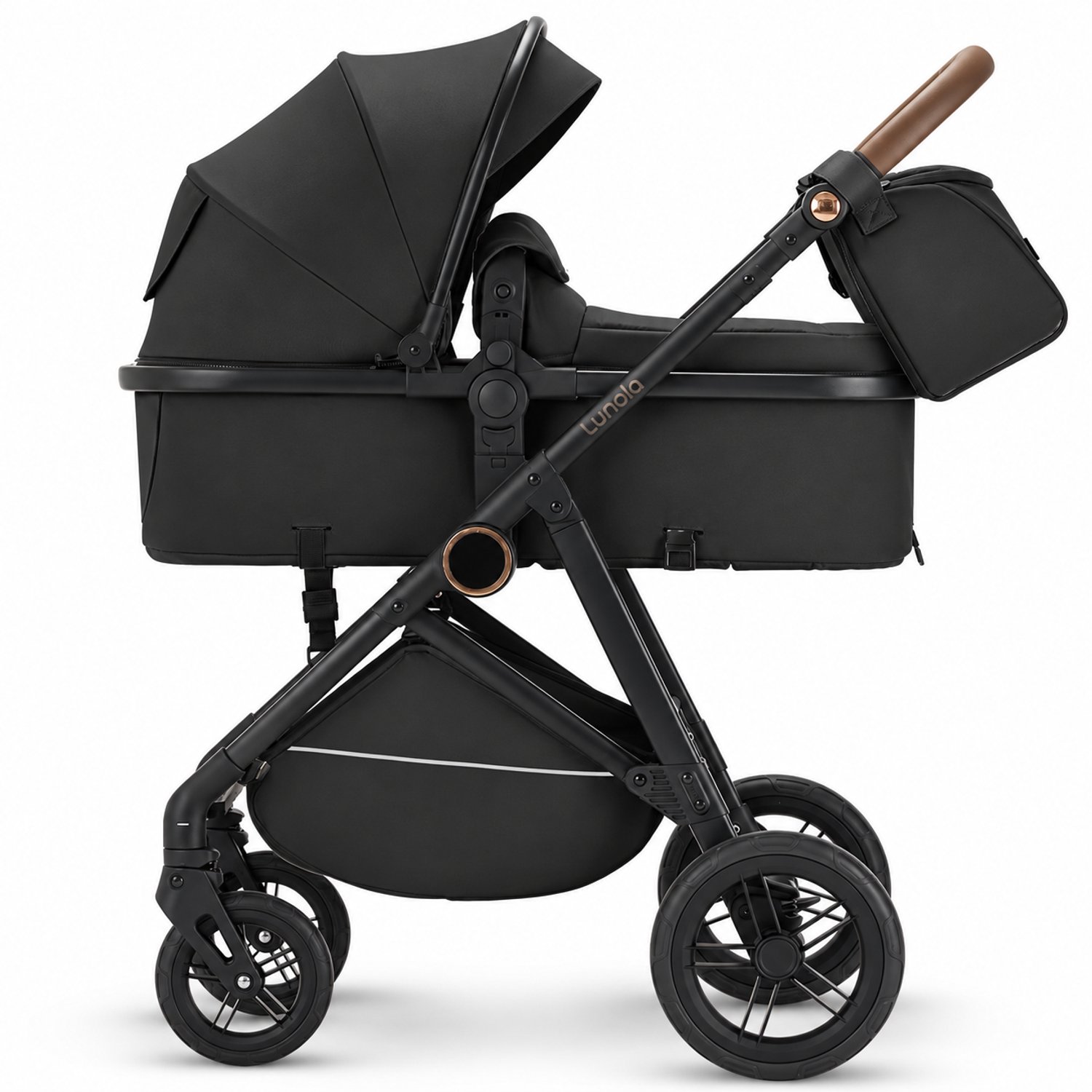 Lunola Noor Premium Kinderwagen 2 in 1 - Combi met Reiswieg en Omkeerbaar Zitje - Compact Inklapbaar - Buggy en kinderwagen voor 0 tot 3 Jaar - Zwart