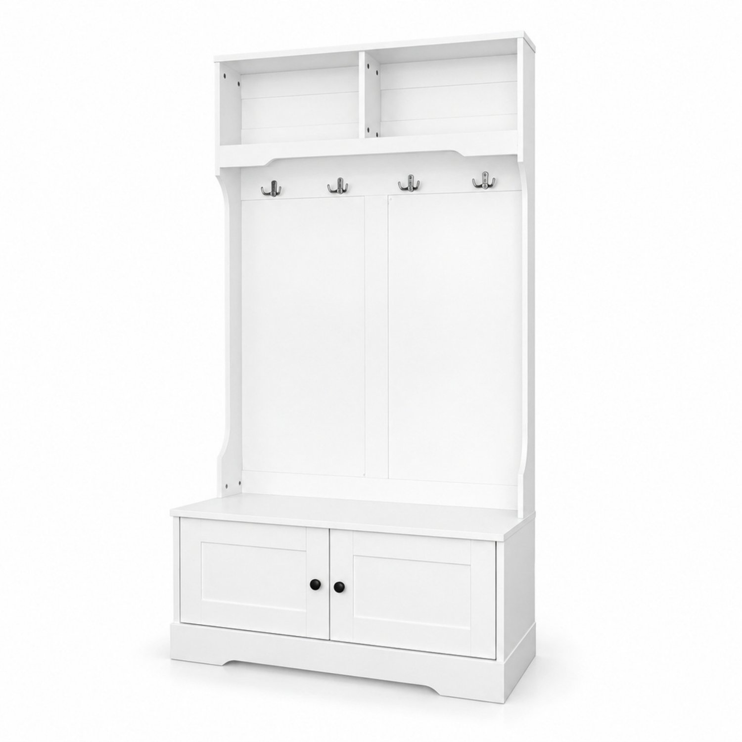LONG DRAGON – Garderobeset – Zitbank, 4 haken en 2 deuren – Wit – 101,5 × 47 × 183 cm