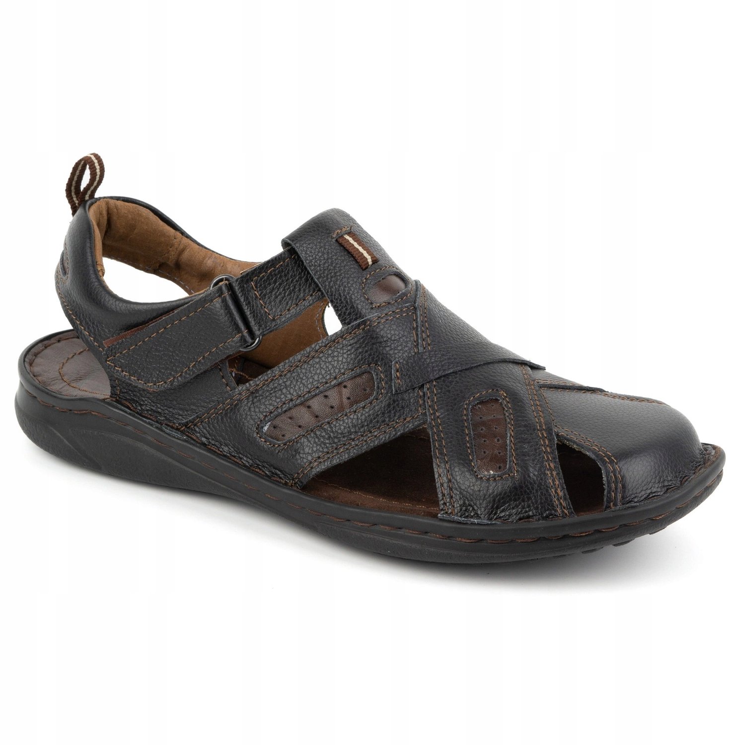Herensandalen Leer Klittenband Comfort & Stijl Zwart