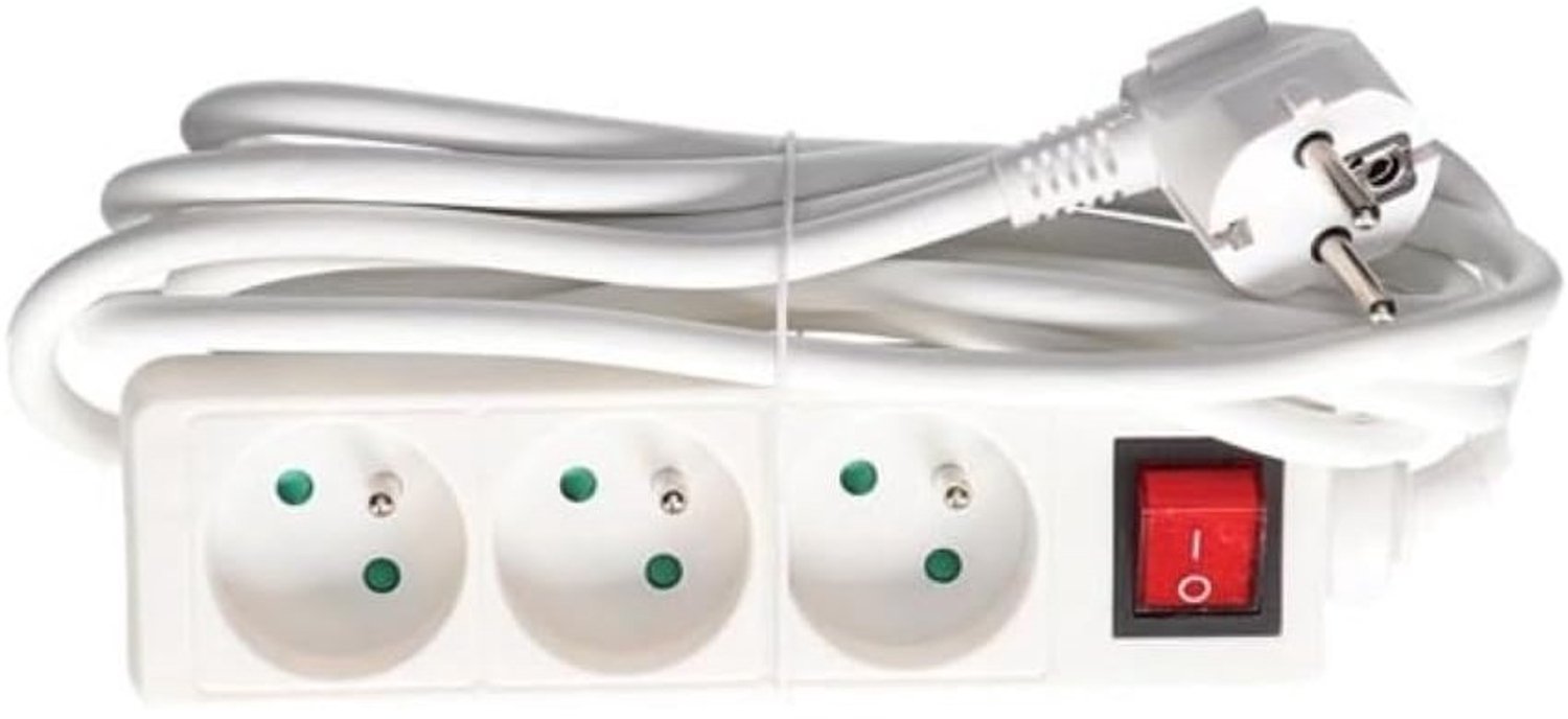 Stekkerdoos met Schakelaar - Wit - 3 Stopcontacten Type E - 1,5 m Kabel - Voor Binnengebruik