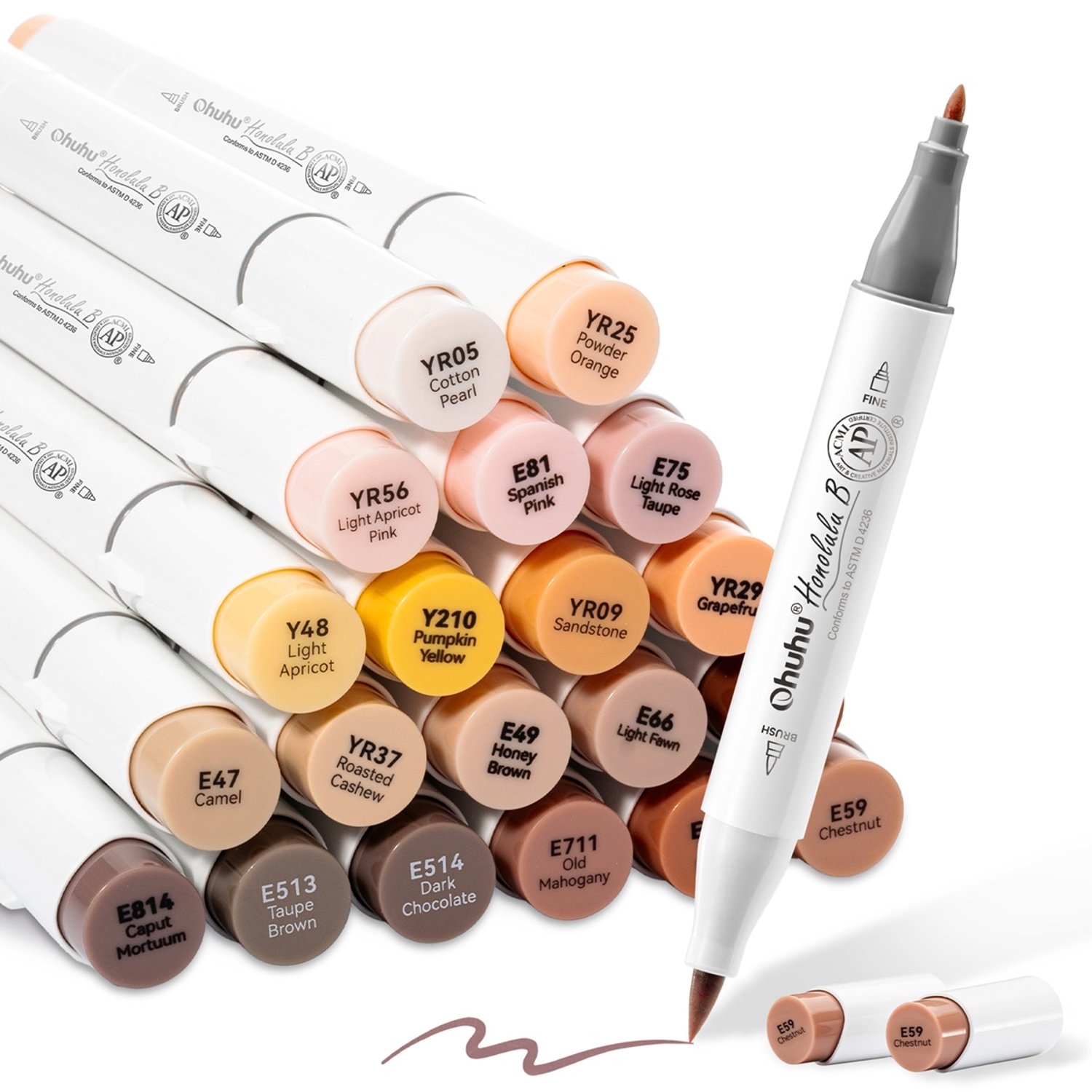 Ohuhu - LIMITED EDITION - Honolulu B Brush & Fine - Alcohol Art Markers - 24 extra kleuren