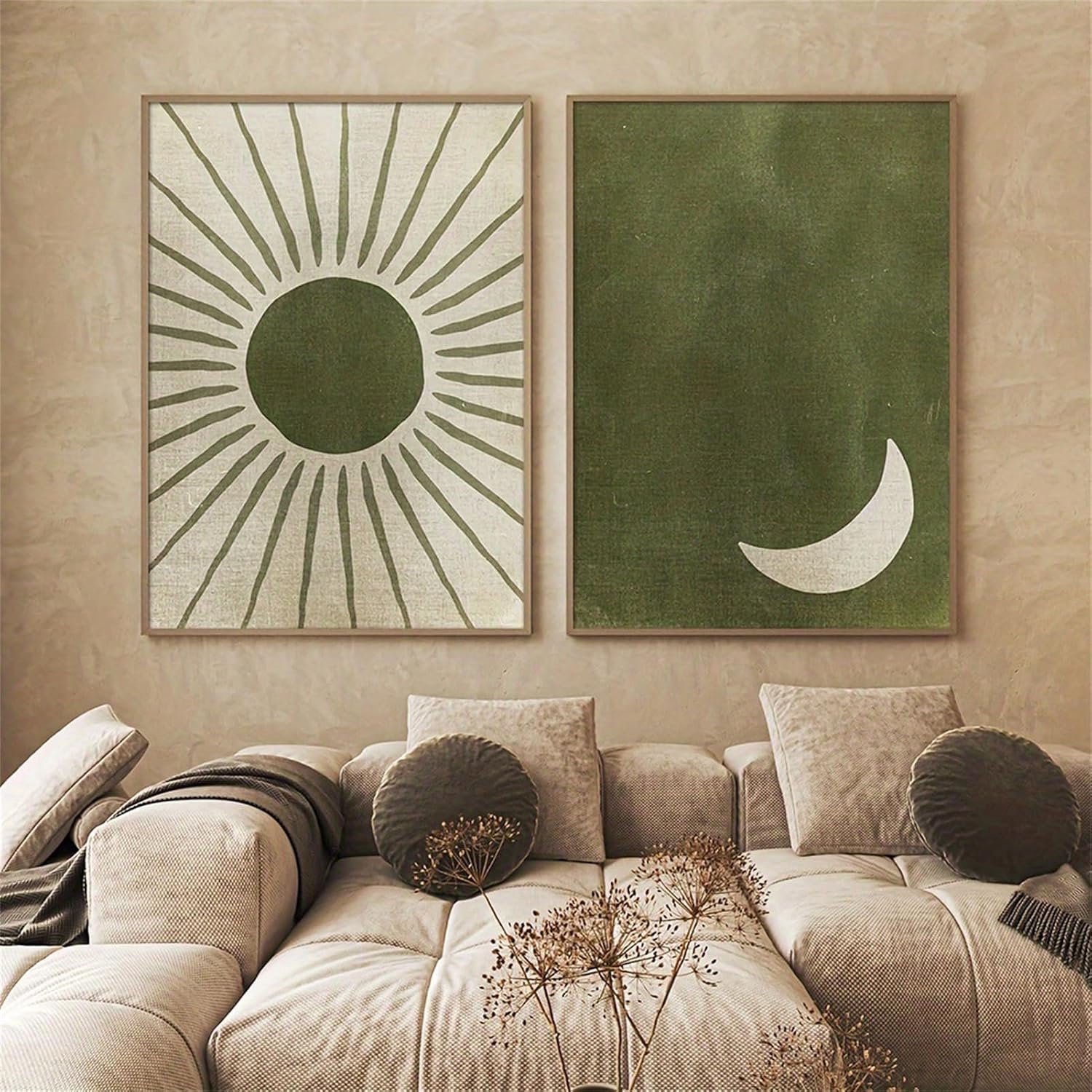 Boho Zon & Maan Poster Set - Groene Wanddecoratie (30x40cm)