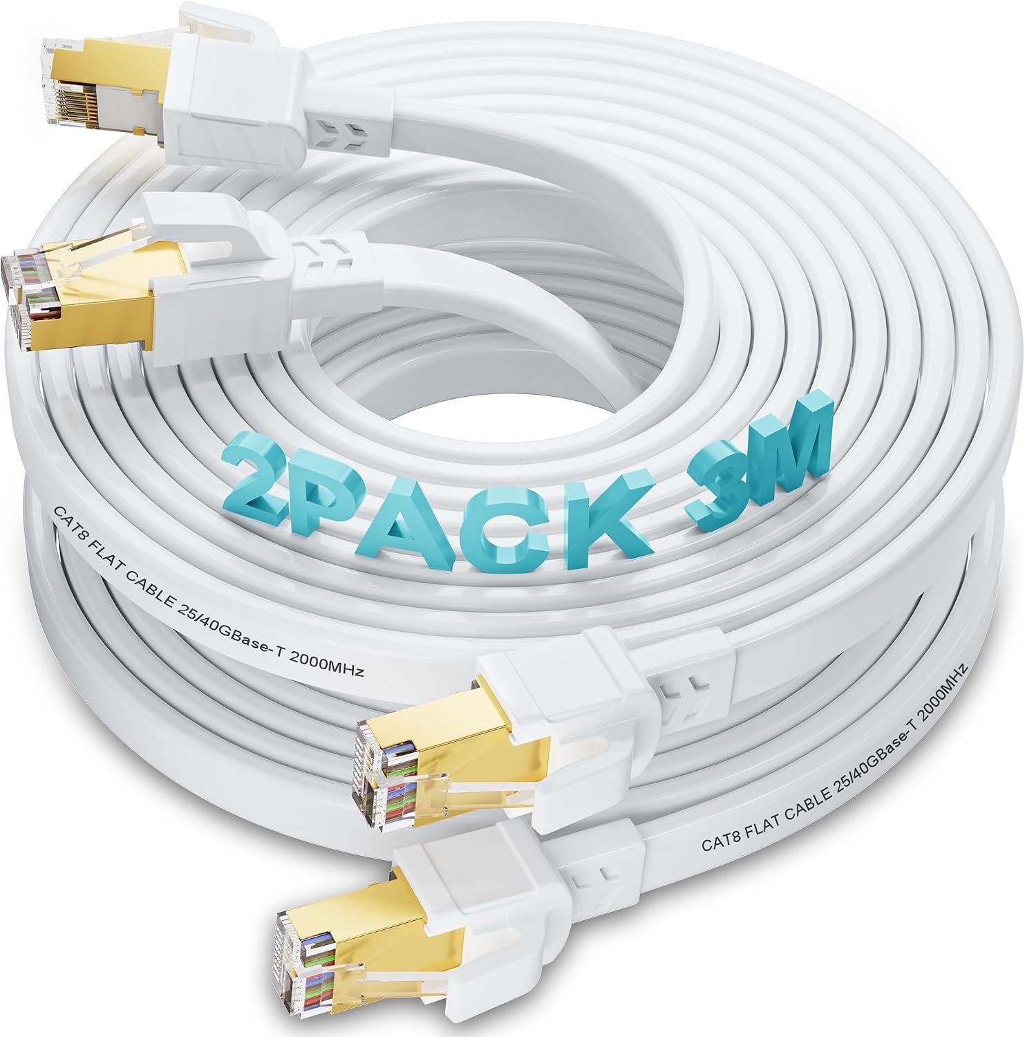 Ethernet Kabel 3m - 2 Stuks Cat 8 Netwerk Kabel Plat voor Hoge Snelheid en Betrouwbare Verbinding