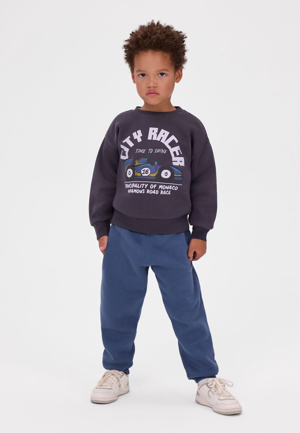 Minoti sweater jongens – set van 2 – autoprint en tekst – blauw en antraciet