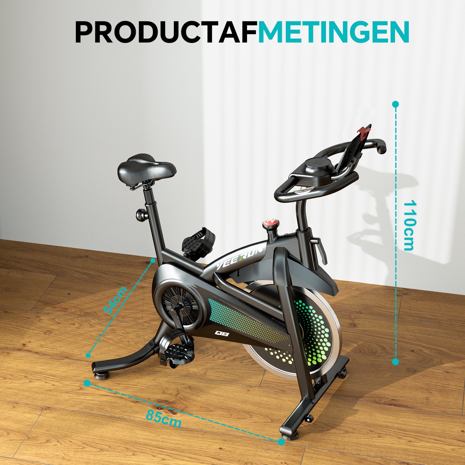 YEE RUN Hometrainer - 0-100% Verstelbare Weerstand Hometrainer Fiets - Hartslagmeting - App-compatibel - Verstelbaar Stuur en Zadel - Max. Belasting 150 kg - LCD Display - Fitness Fiets - Spinningfiets - Hometrainer Fitness thumbnail 5