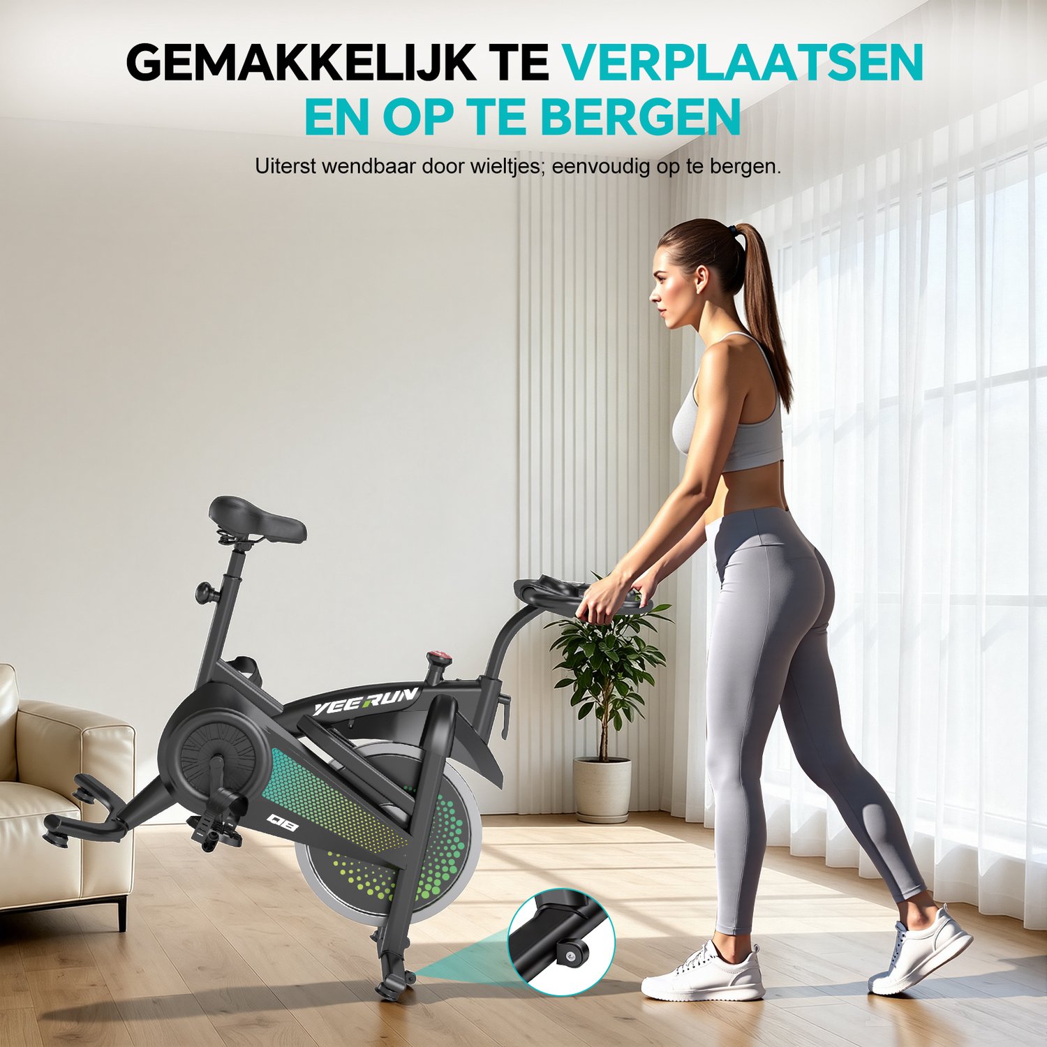 YEE RUN Hometrainer - 0-100% Verstelbare Weerstand Hometrainer Fiets - Hartslagmeting - App-compatibel - Verstelbaar Stuur en Zadel - Max. Belasting 150 kg - LCD Display - Fitness Fiets - Spinningfiets - Hometrainer Fitness thumbnail 2