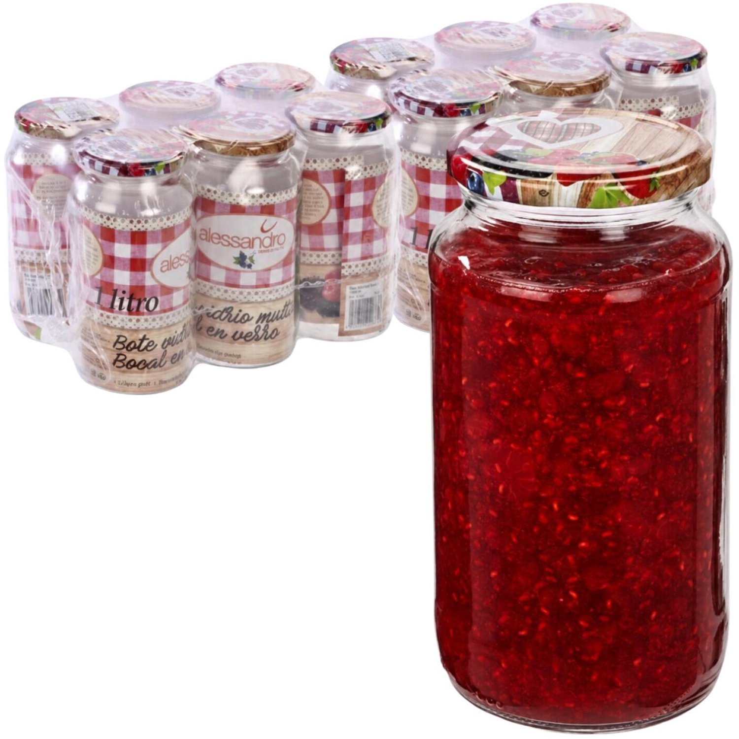 Alessandro Weckpotten / inmaakpotten Grandmas - 12x stuks - transparant - 1000 ml - met draaideksel - glas - lege potjes - voedsel bewaren