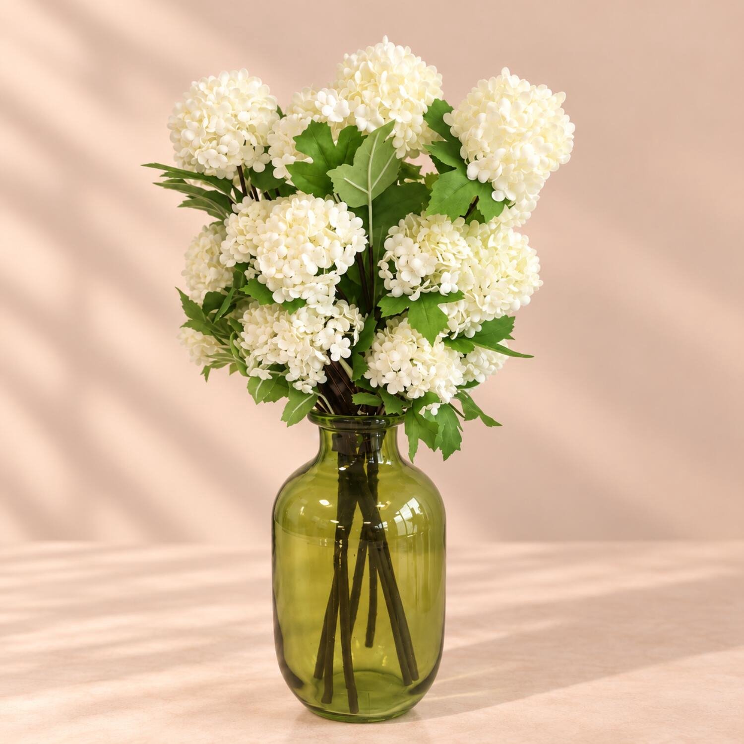 Bellatio Design Kunstbloem Viburnum / sneeuwbal Roseum - 7x - 60 cm - creme wit - losse steel - kunst zijdebloemen