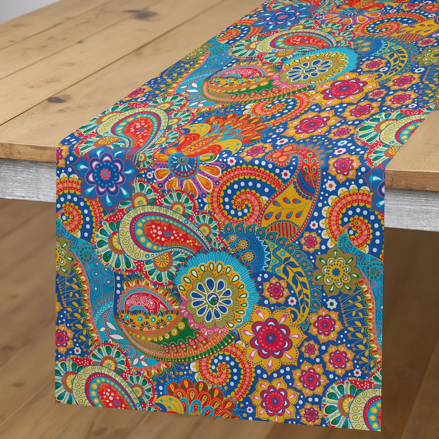 ABAKUHAUS Oosterse Tafelloper, Kleurrijk Paisley Bloemenpatroon Klassieke Sierlijke Middeleeuwse Kunst, Rechthoekige Tafelloper voor Eetkamer en Keuken, 40 x 300 cm, Blauw Oranje