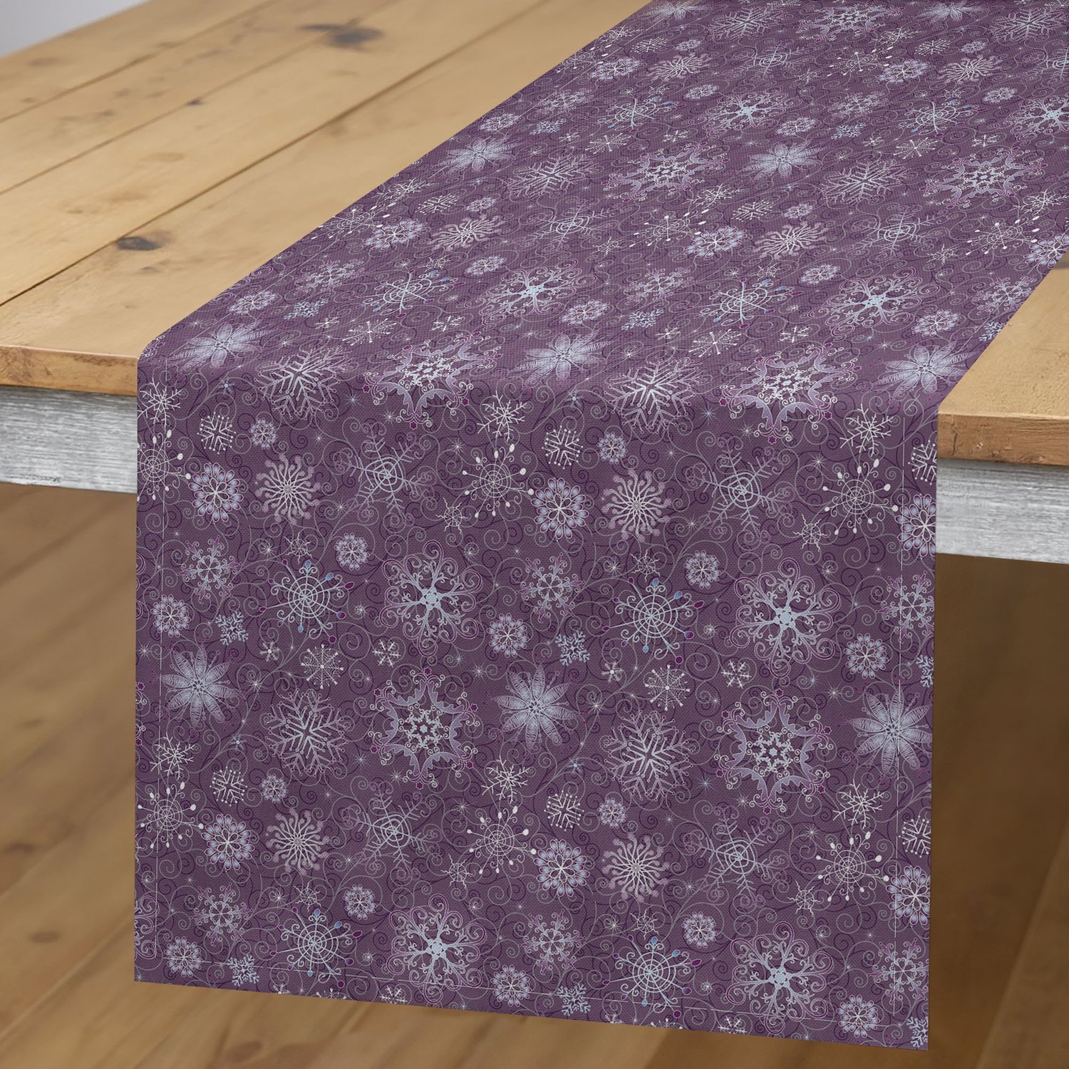 ABAKUHAUS Aubergine Tafelloper, Kerst Sneeuwvlokken Bloemen, Rechthoekige Decoratieve Tafelloper voor Eetkamer en Keuken, 40 x 180 cm, Paars