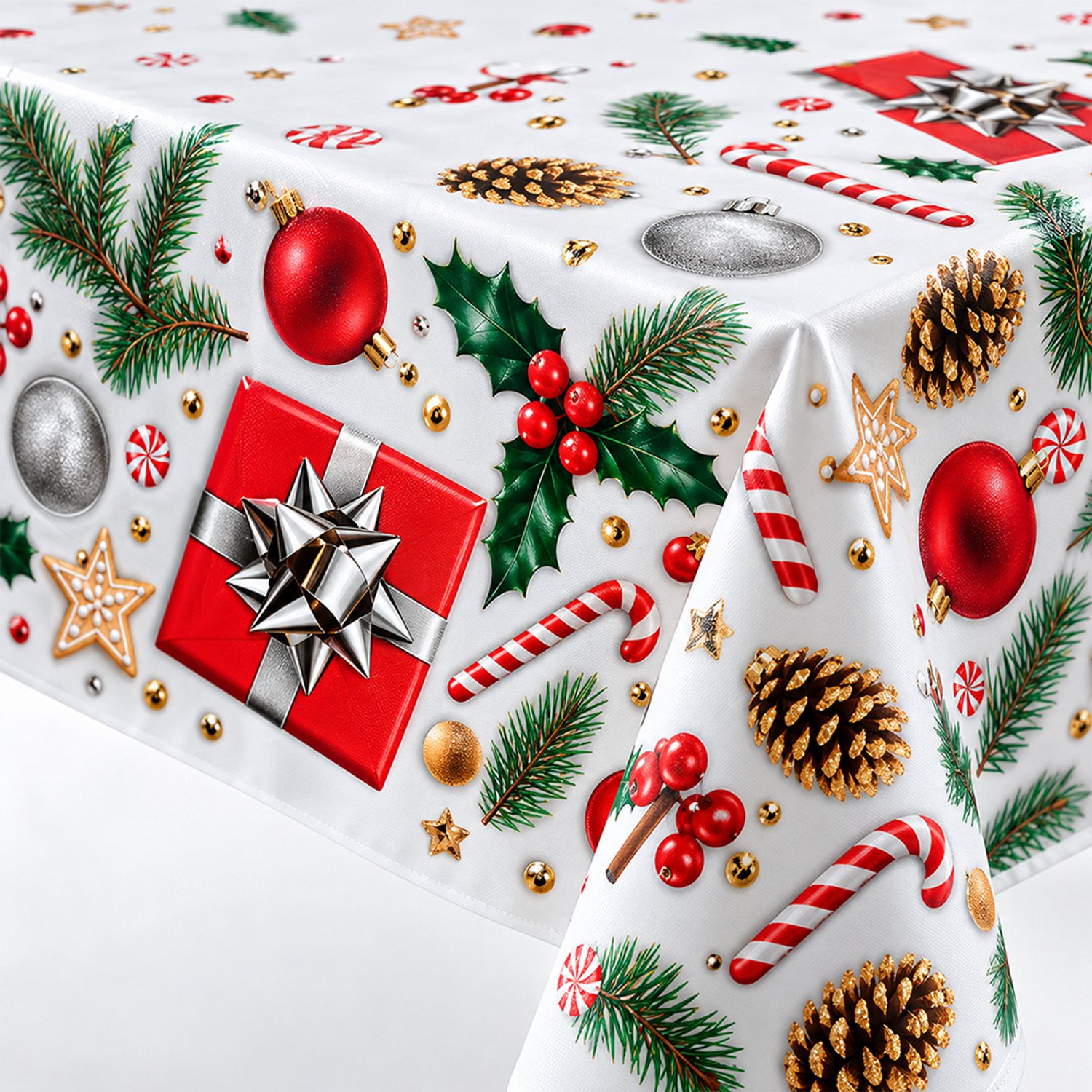 Plastic Tafelkleed Kerst - Wit met Kerstprint - Waterdicht Wegwerp Tafelkleed - 137x274 cm - Kersttafelkleed