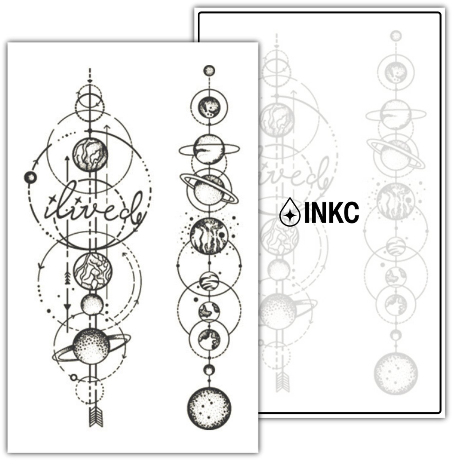 INKC - Tijdelijke Tattoo - Planeten - Nep Tattoo - Plak Tattoos - Blijft tot 2 weken - 11 x 18cm